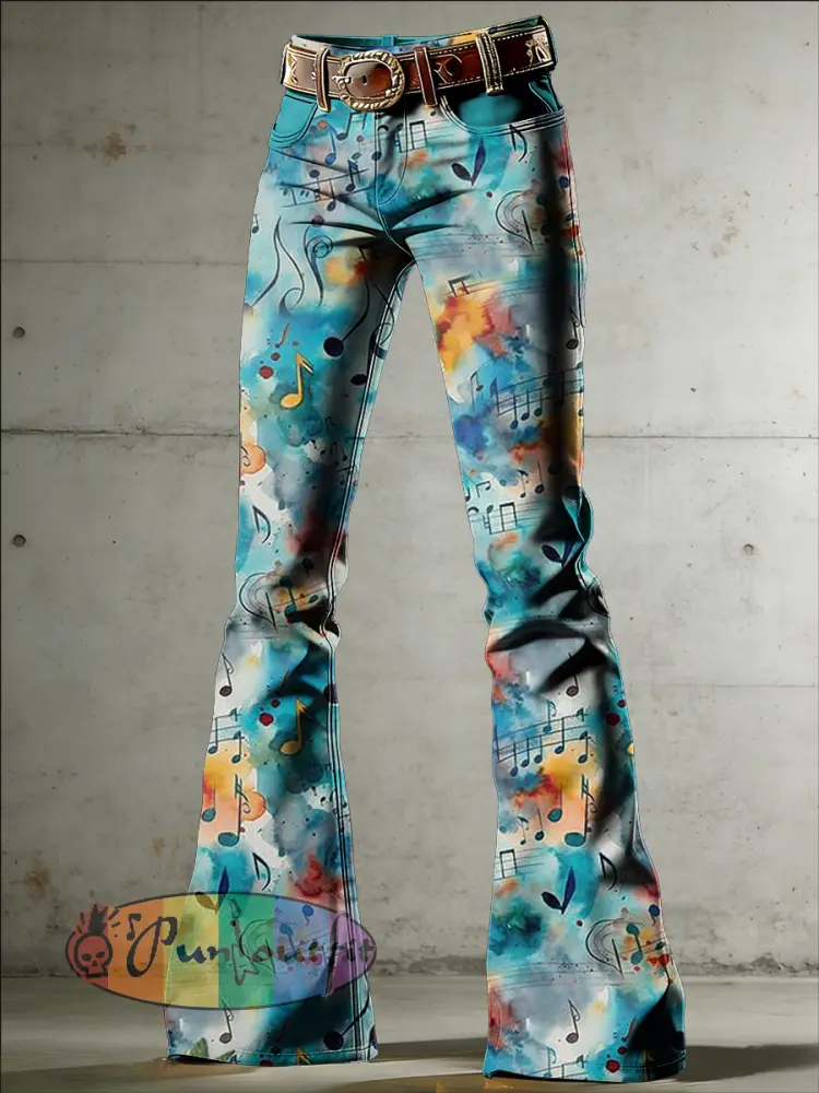 Women’s Music Art Print Flared Trousers