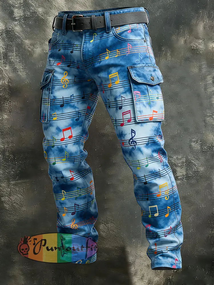 Men’s Retro Vacation Business Music Art Print Casual Workwear Trousers