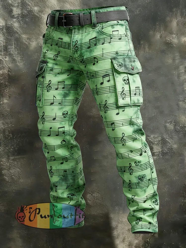 Men’s Retro Vacation Business Music Art Print Casual Workwear Trousers