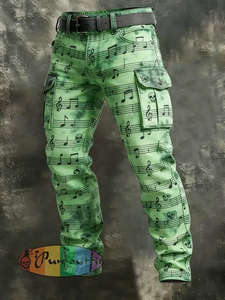 Men’s Retro Vacation Business Music Art Print Casual Workwear Trousers