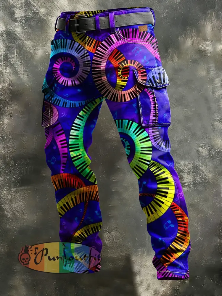 Men’s Retro Vacation Business Music Art Print Casual Workwear Trousers