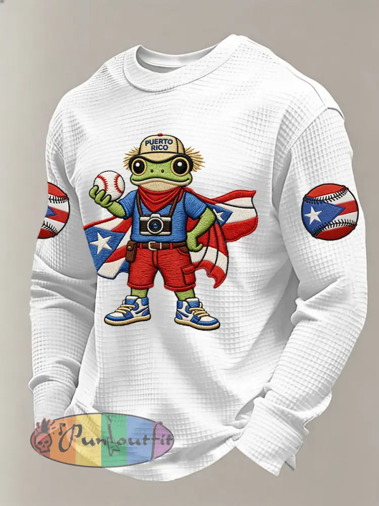 Men’s Puerto Rico Baseball Print Casual Waffle Sweatshirt
