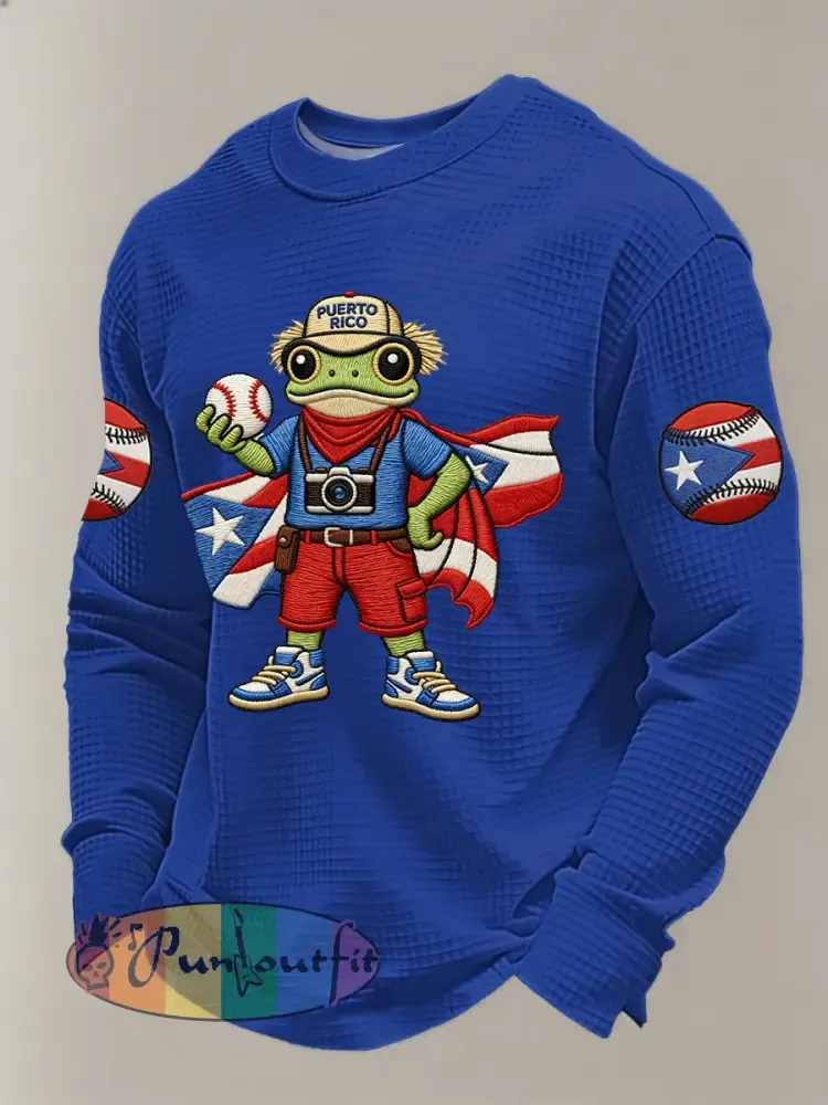 Men’s Puerto Rico Baseball Print Casual Waffle Sweatshirt