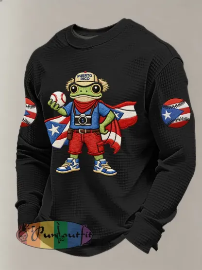 Men’s Puerto Rico Baseball Print Casual Waffle Sweatshirt
