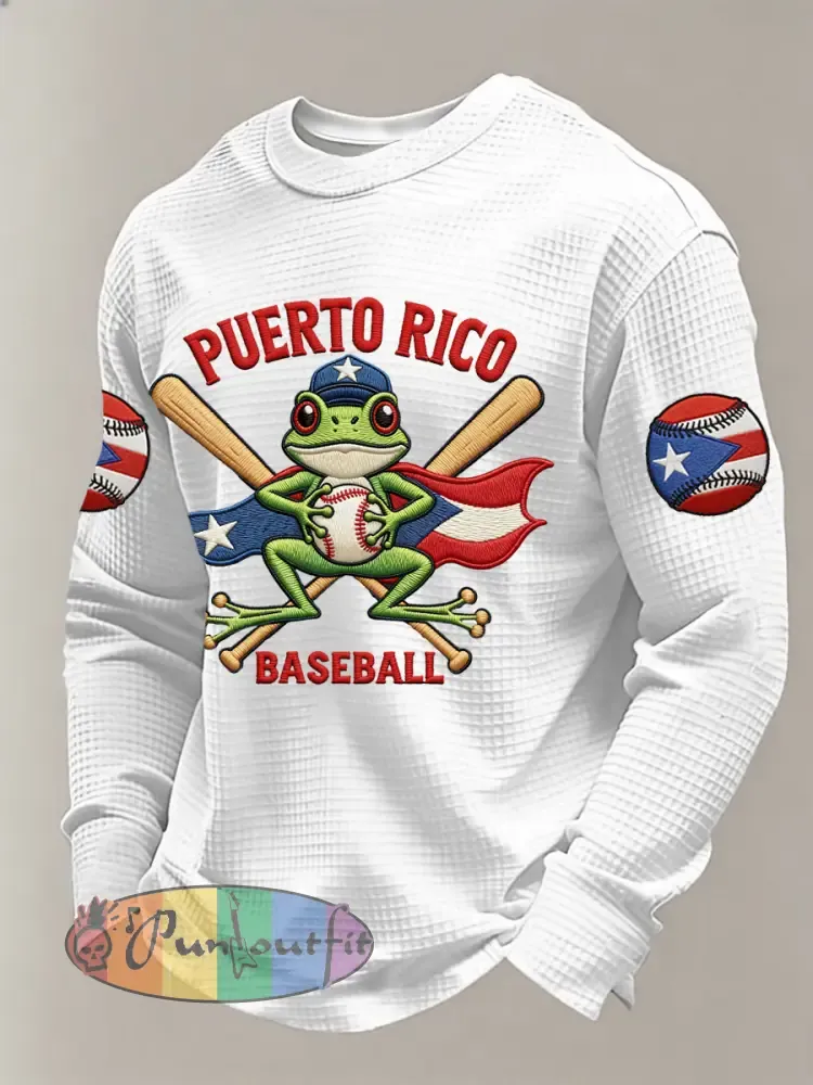 Men’s Puerto Rico Baseball Print Casual Waffle Sweatshirt