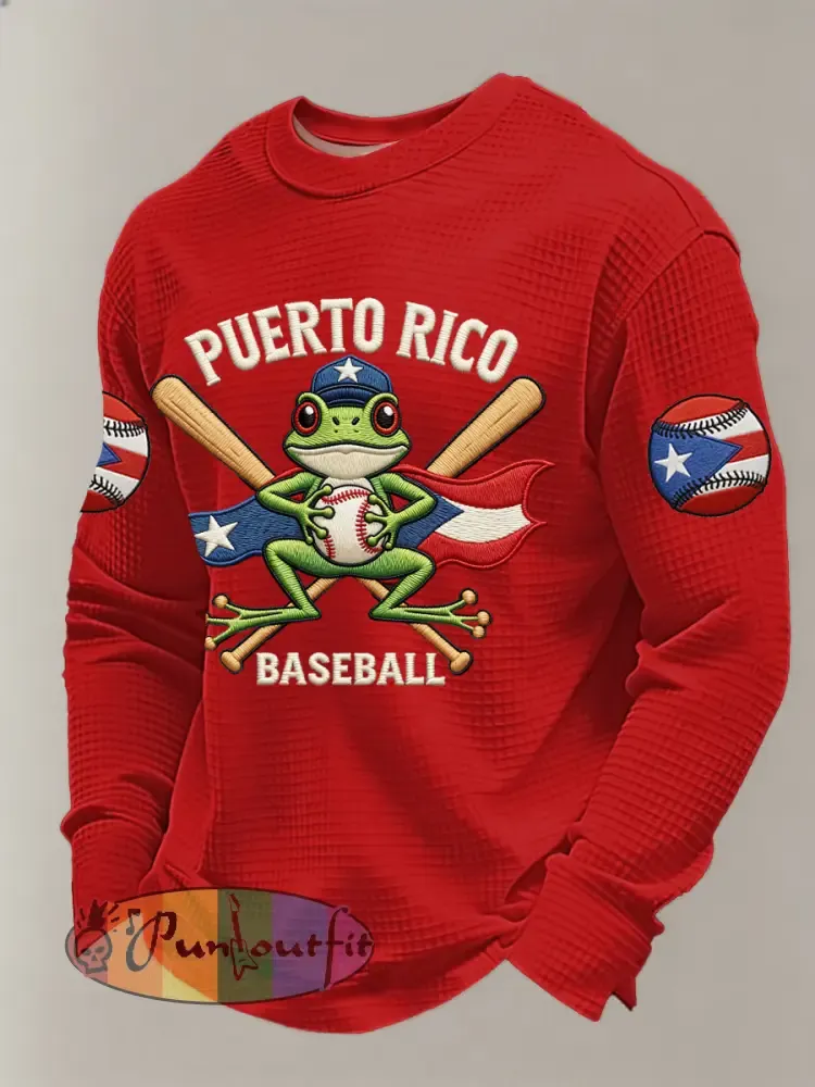 Men’s Puerto Rico Baseball Print Casual Waffle Sweatshirt