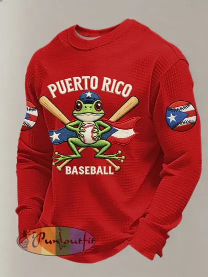 Men’s Puerto Rico Baseball Print Casual Waffle Sweatshirt