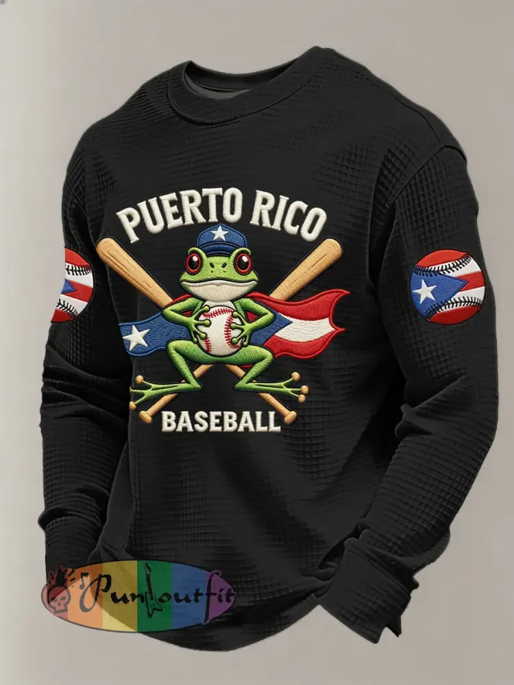 Men’s Puerto Rico Baseball Print Casual Waffle Sweatshirt