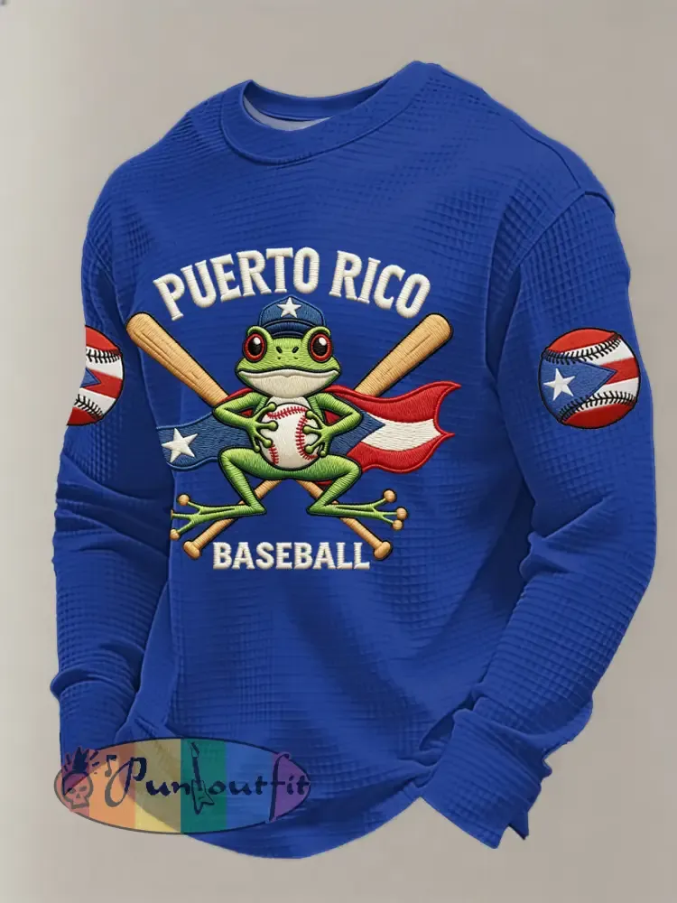 Men’s Puerto Rico Baseball Print Casual Waffle Sweatshirt