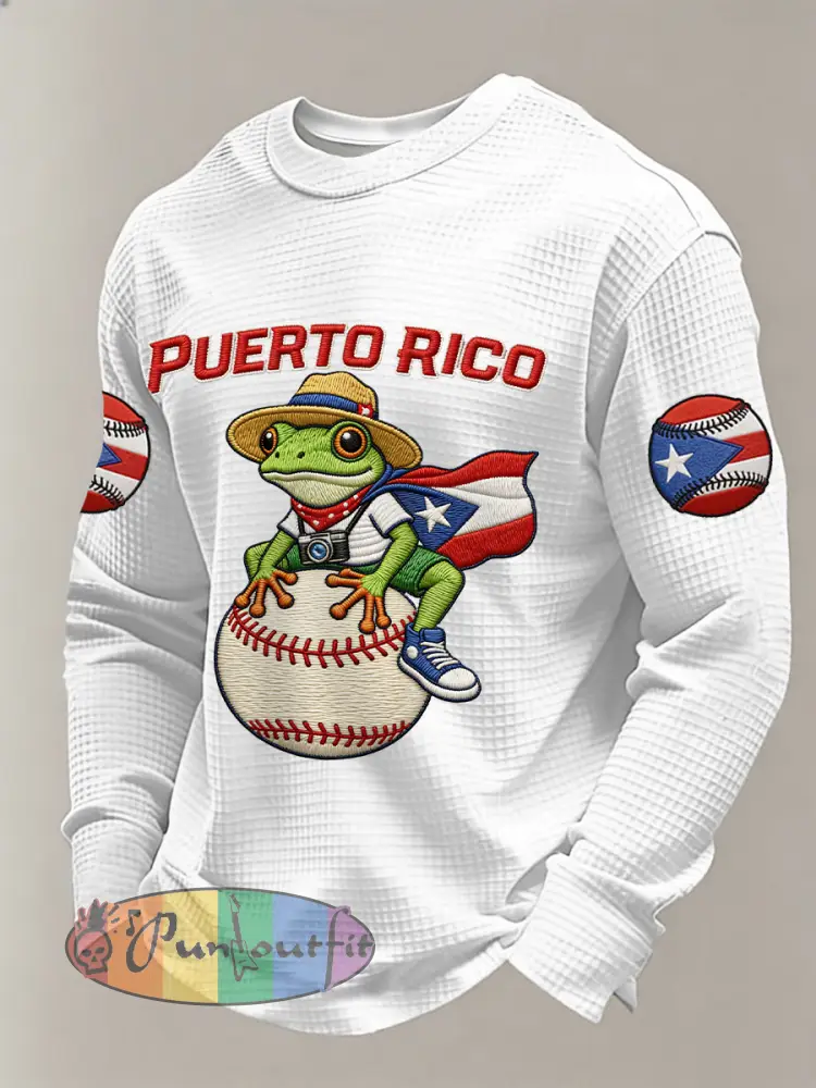 Men’s Puerto Rico Baseball Print Casual Waffle Sweatshirt