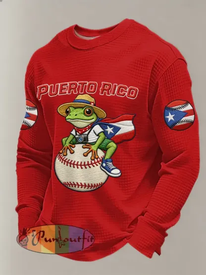 Men’s Puerto Rico Baseball Print Casual Waffle Sweatshirt