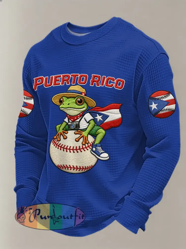 Men’s Puerto Rico Baseball Print Casual Waffle Sweatshirt