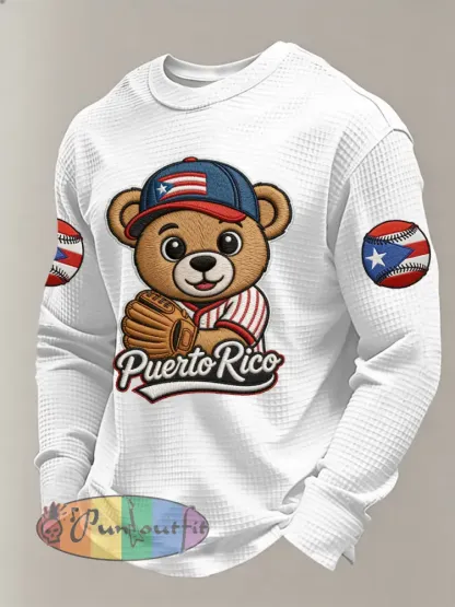 Men’s Puerto Rico Baseball Print Casual Waffle Sweatshirt