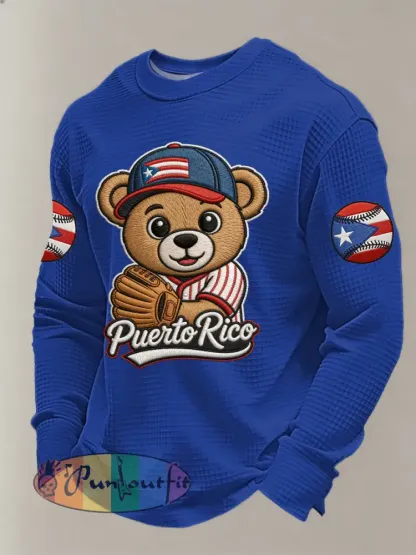 Men’s Puerto Rico Baseball Print Casual Waffle Sweatshirt