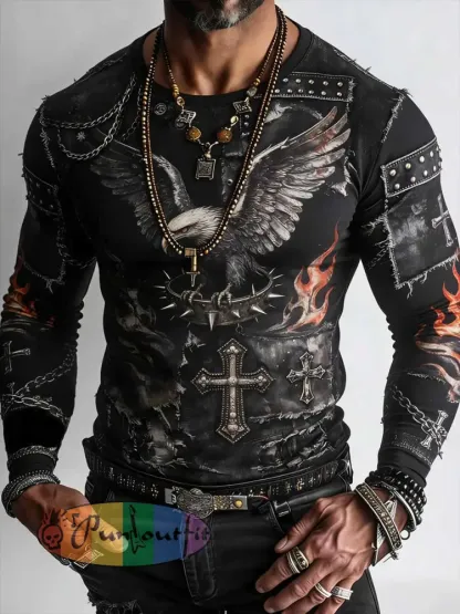 Men’s Retro Punk Style Skull Cross Patchwork Printed Comfortable Sweatshirt
