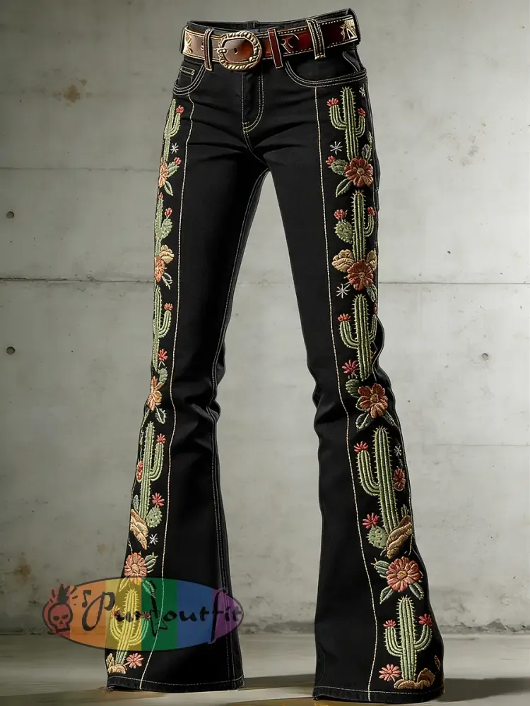 Women’s Western Art Print Flared Trousers