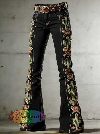 Women’s Western Art Print Flared Trousers