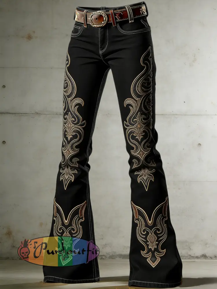 Women’s Western Art Print Flared Trousers