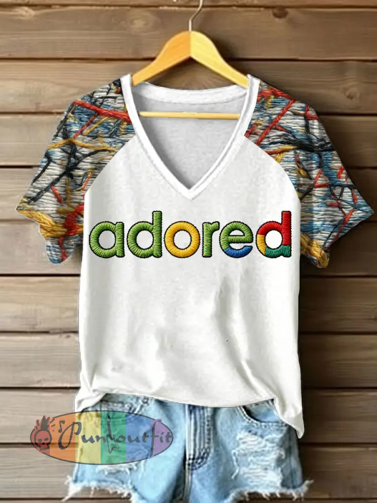 Women’s Lemon Roses Music Lover Printed V-neck off-shoulder short-sleeved T-shirt