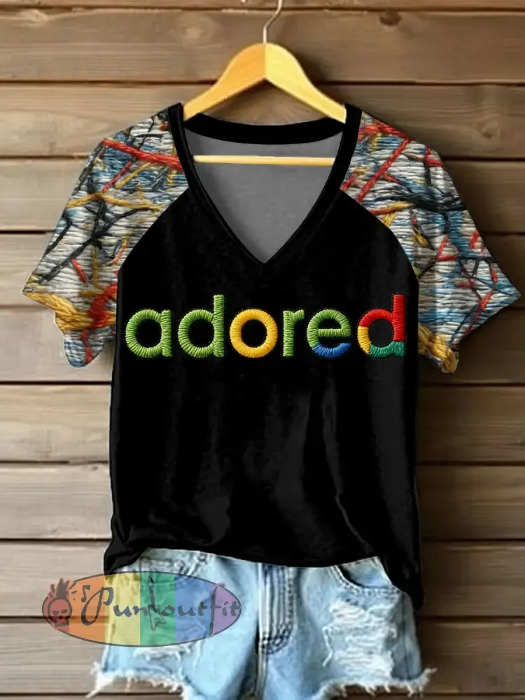 Women’s Lemon Roses Music Lover Printed V-neck off-shoulder short-sleeved T-shirt
