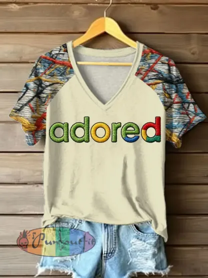 Women’s Lemon Roses Music Lover Printed V-neck off-shoulder short-sleeved T-shirt