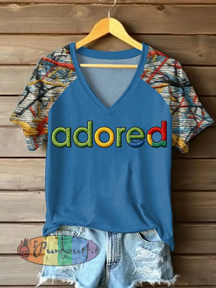 Women’s Lemon Roses Music Lover Printed V-neck off-shoulder short-sleeved T-shirt