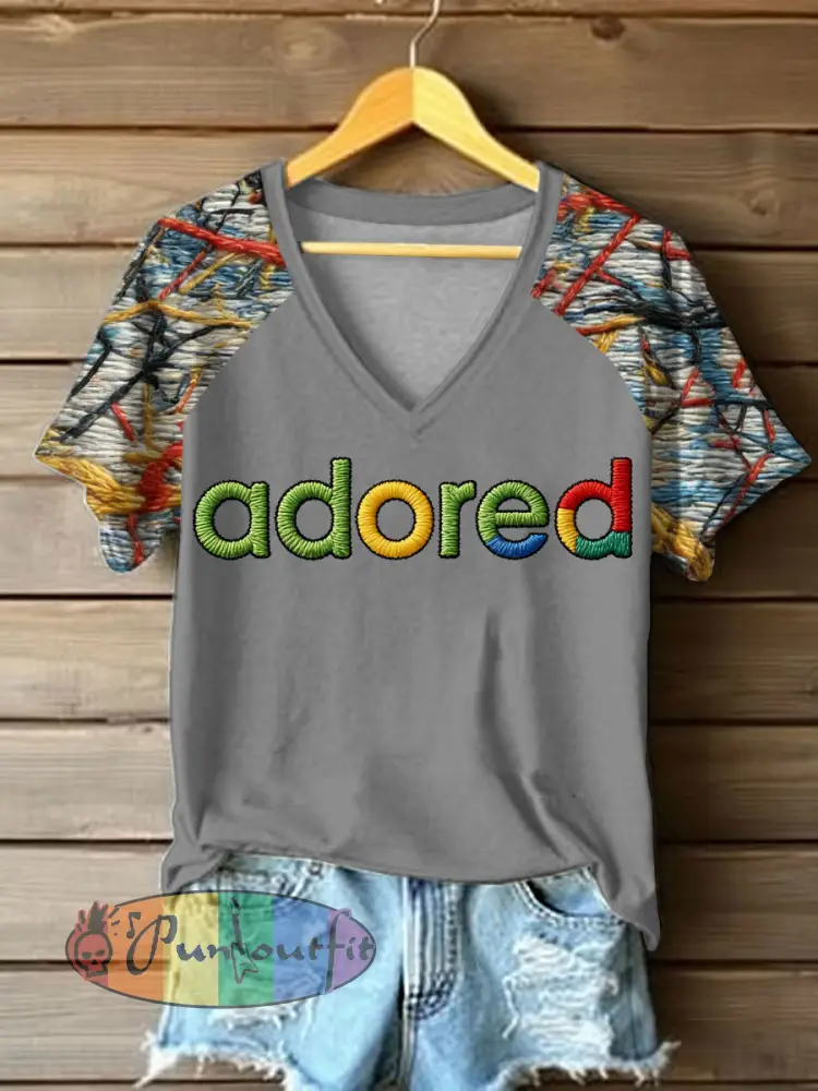 Women’s Lemon Roses Music Lover Printed V-neck off-shoulder short-sleeved T-shirt