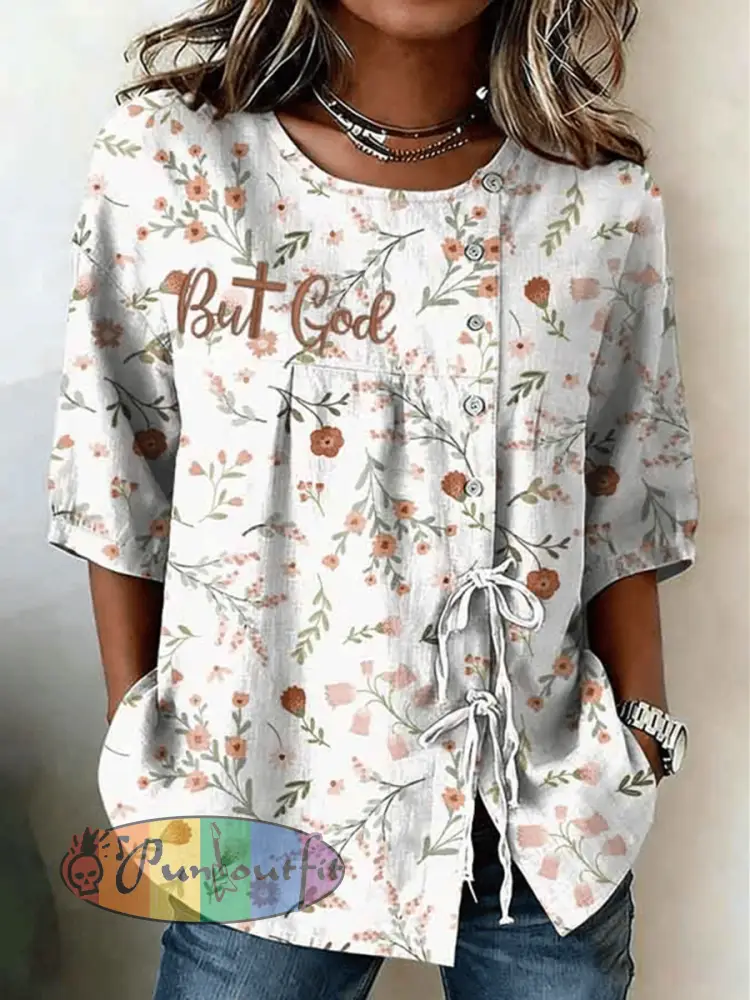 Women’s Faith Flower Button Strap Cotton And Linen Shirt