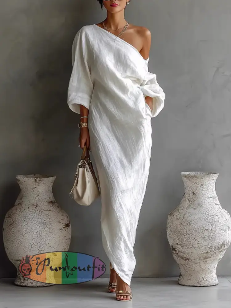 Women’s long-sleeved off-shoulder mid-waist pullover dress