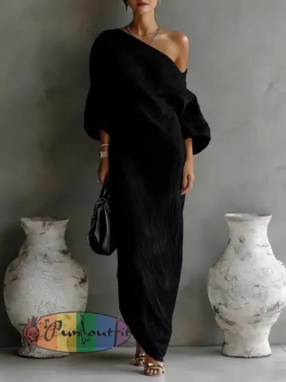 Women’s long-sleeved off-shoulder mid-waist pullover dress