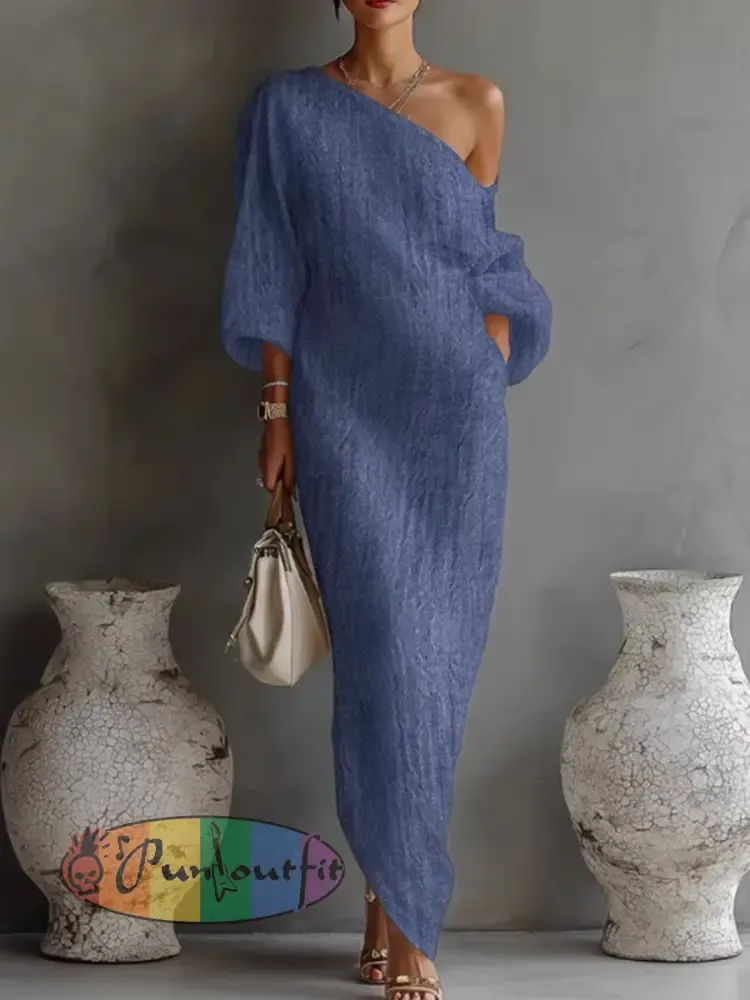 Women’s long-sleeved off-shoulder mid-waist pullover dress