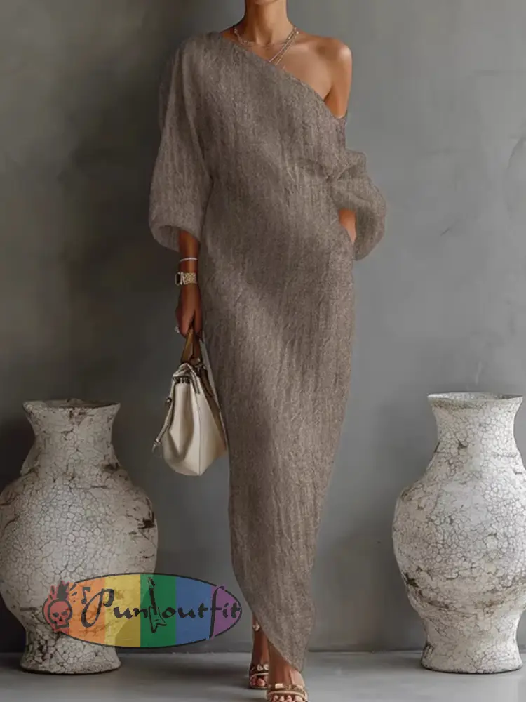 Women’s long-sleeved off-shoulder mid-waist pullover dress