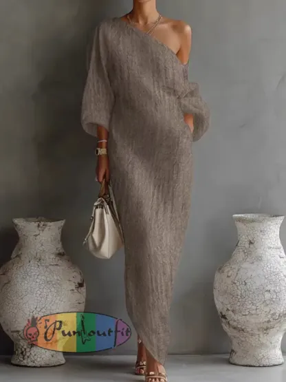 Women’s long-sleeved off-shoulder mid-waist pullover dress