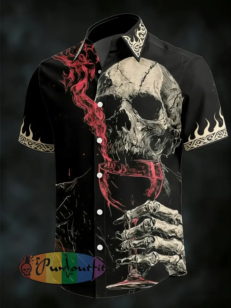 Men’s Gothic Skull Print Casual Short Sleeved Shirt