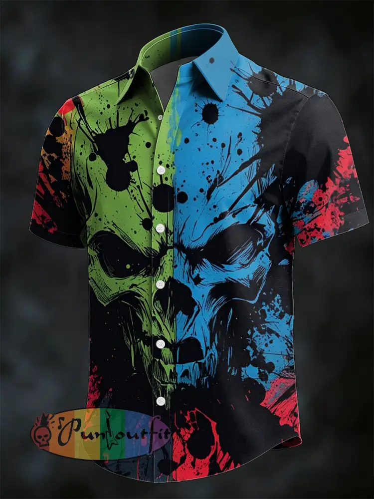 Men’s Gothic Skull Print Casual Short Sleeved Shirt