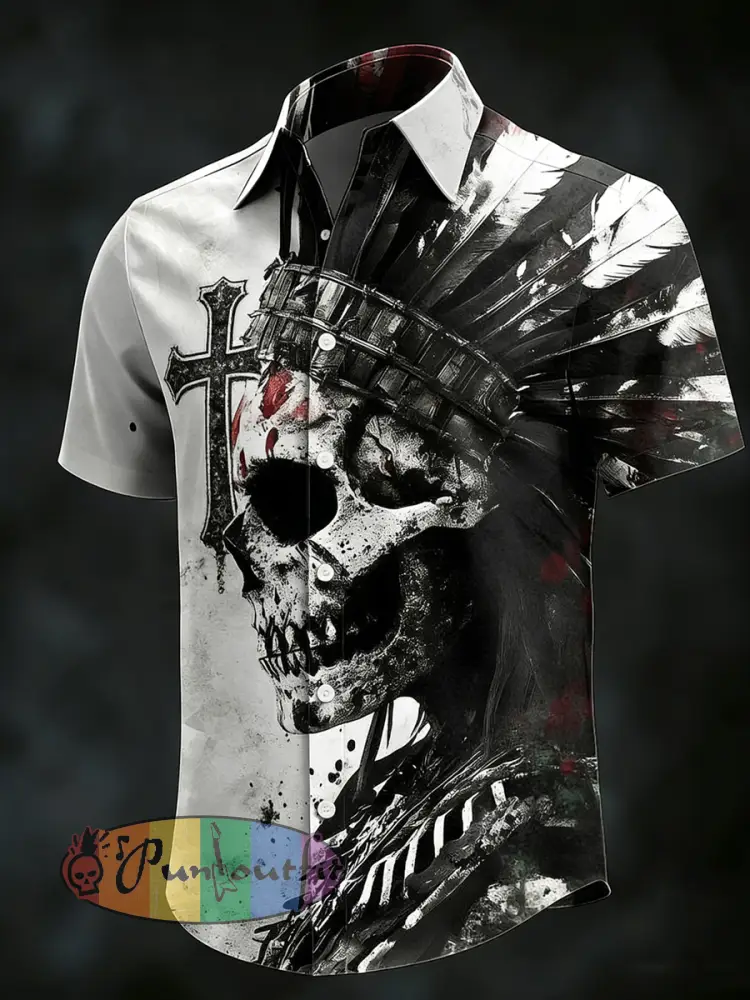 Men’s Gothic Skull Print Casual Short Sleeved Shirt