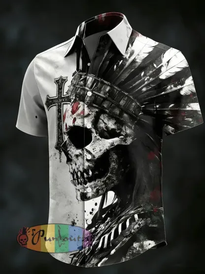 Men’s Gothic Skull Print Casual Short Sleeved Shirt