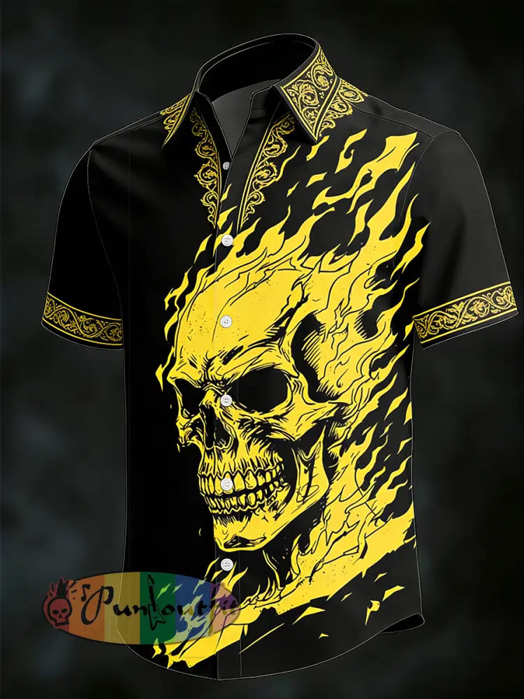 Men’s Gothic Skull Print Casual Short Sleeved Shirt