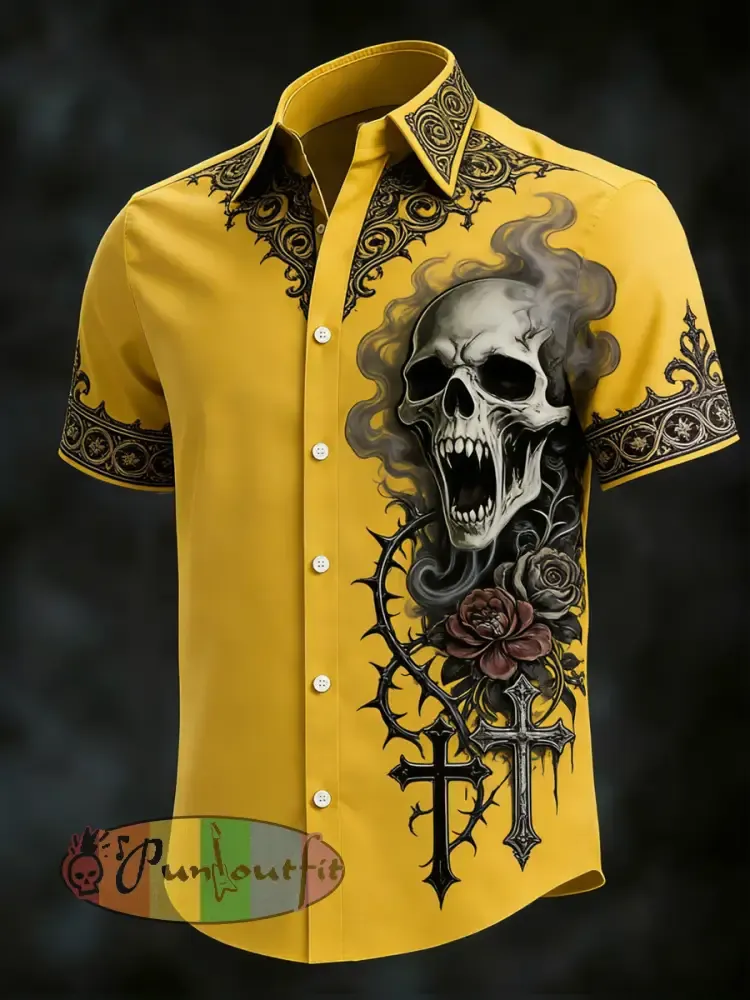 Men’s Gothic Skull Print Casual Short Sleeved Shirt