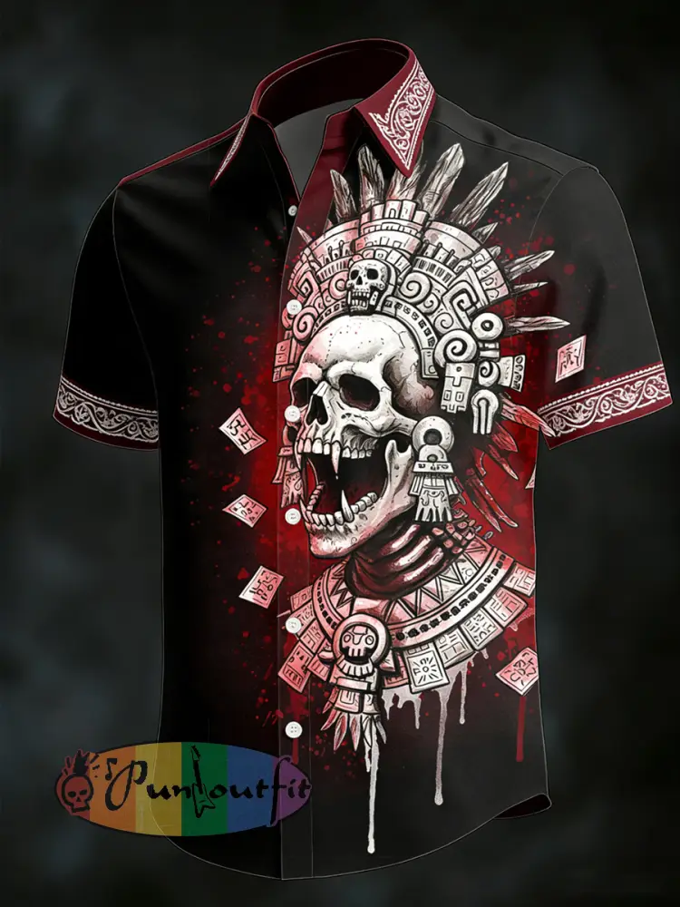 Men’s Gothic Skull Print Casual Short Sleeved Shirt