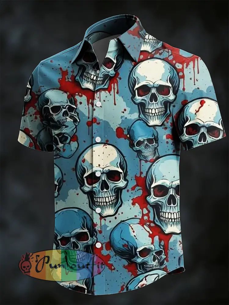 Men’s Gothic Skull Print Casual Short Sleeved Shirt