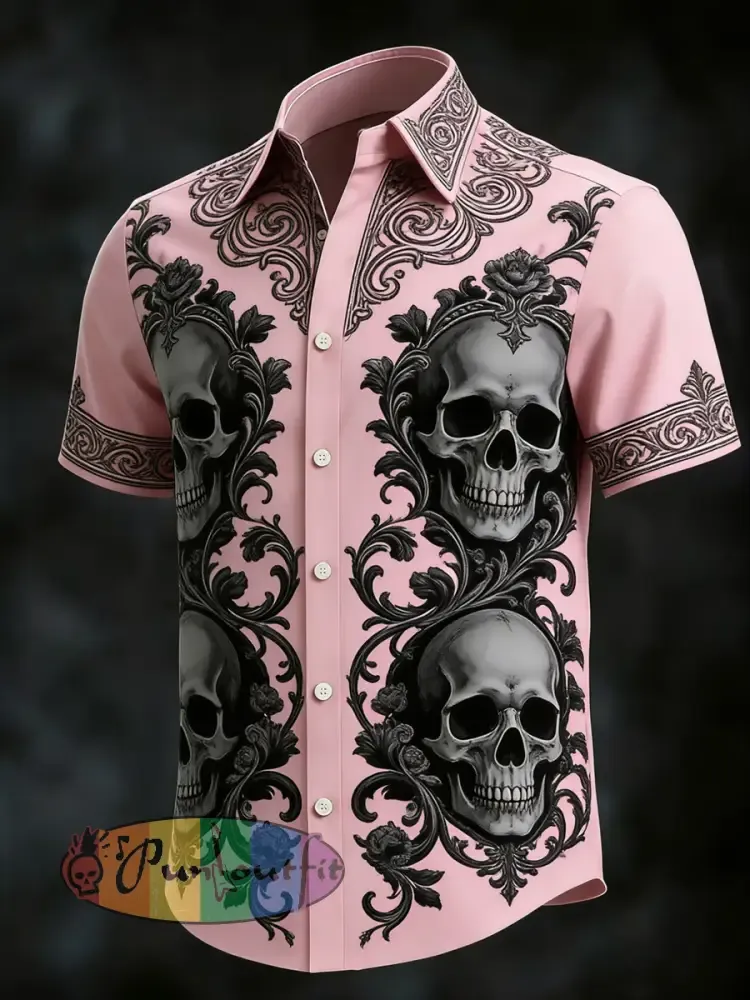 Men’s Gothic Skull Print Casual Short Sleeved Shirt