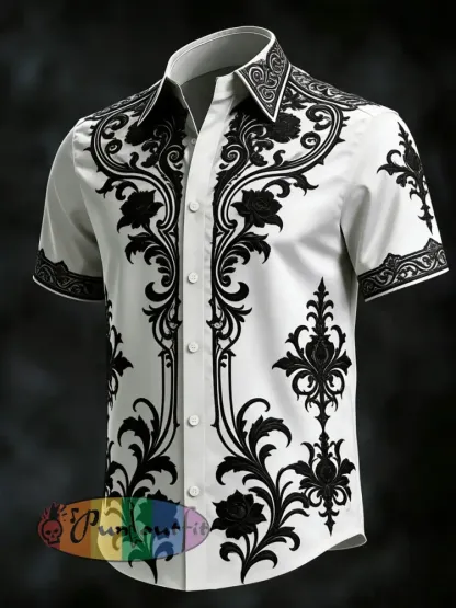 Men’s Gothic Print Casual Short Sleeved Shirt