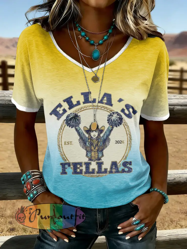 Women’s Vintage Ella’s Fellas Print Country Music Inspired T-Shirt