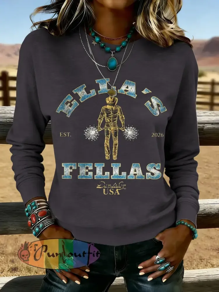 Women’s Vintage Ella’s Fellas Print Country Music Inspired Sweatshirt