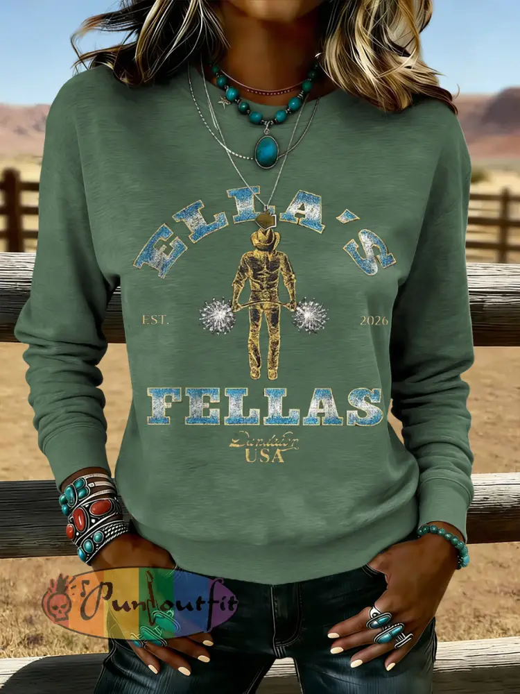 Women’s Vintage Ella’s Fellas Print Country Music Inspired Sweatshirt