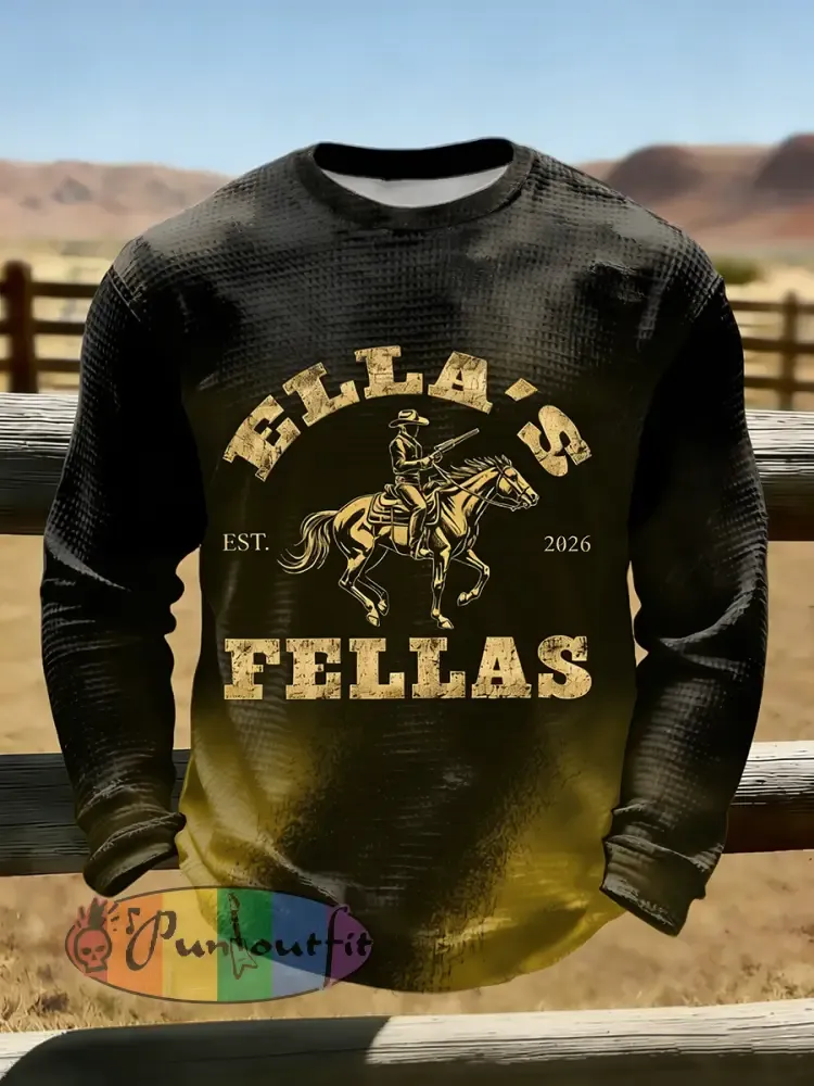 Men’s Vintage Ella’s Fellas Print Country Music Inspired Waffle T-Shirt