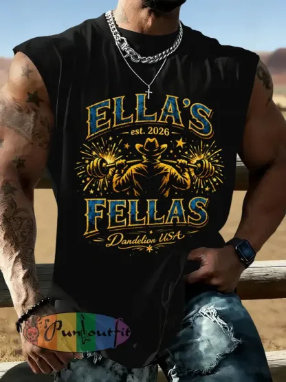 Men’s Vintage Ella’s Fellas Print Country Music Inspired Vest Top