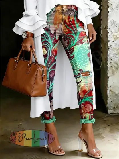 Women’s Artistic Floral Print Jeans