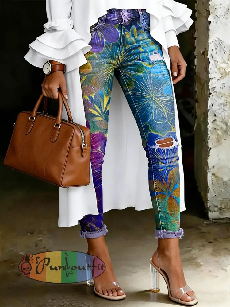 Women’s Artistic Floral Print Jeans